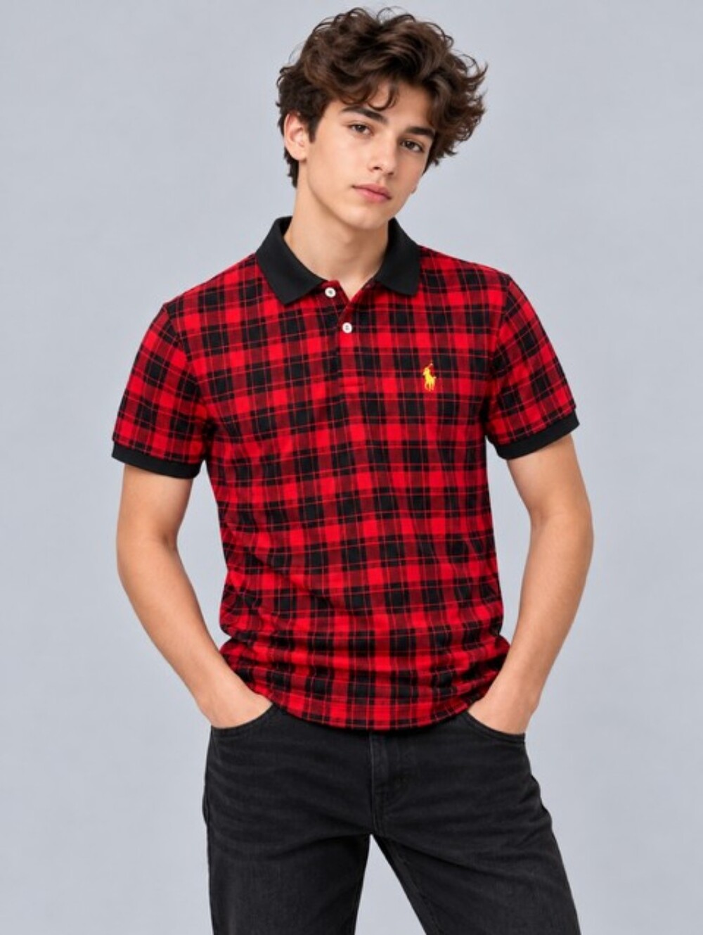 Polo by Ralph Lauren Red & Black Plaid Polo Shirt for Youth